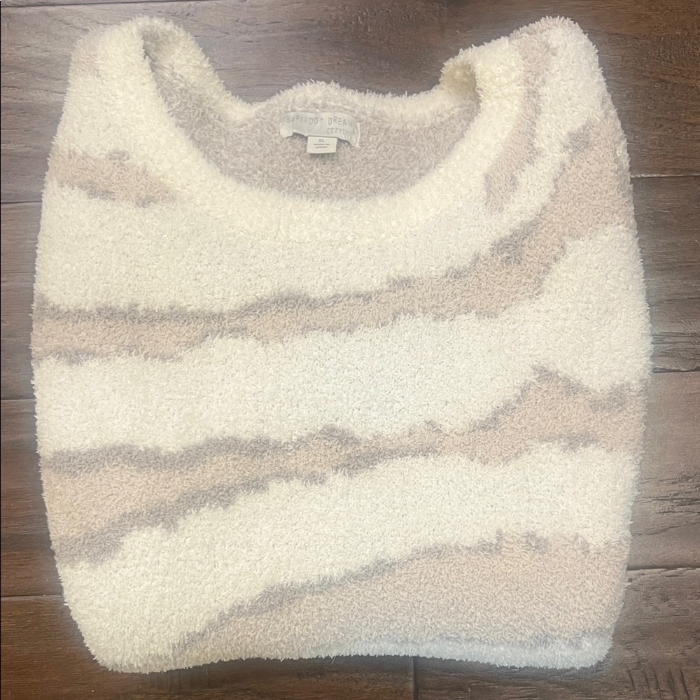 Barefoot Dreams Coastal Cozy Cream and Tan Striped Sweater
